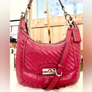 💜COACH Kristin Woven Leather Bag with Extra Detachable Strap